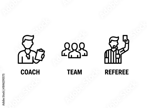 Coach Team Referee Minimal Bold Line Icon Set
