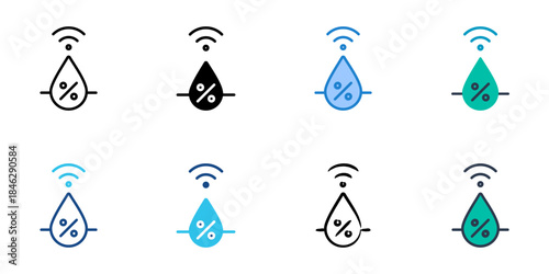 Smart humidity level icons set multiple style vector collection. 
