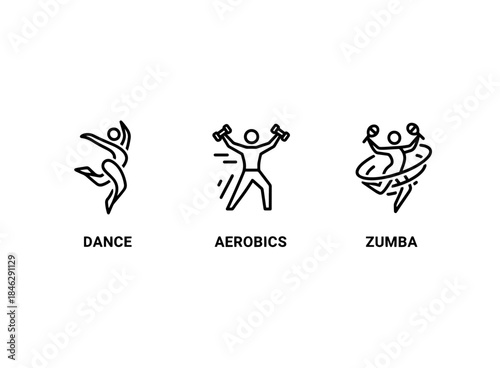 Dance Aerobics Zumba Minimal Bold Line Icon Set