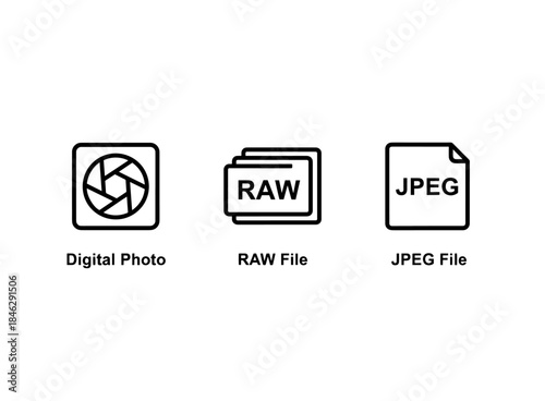 Digital Photo RAW File JPEG File Minimal Bold Line Icon Set