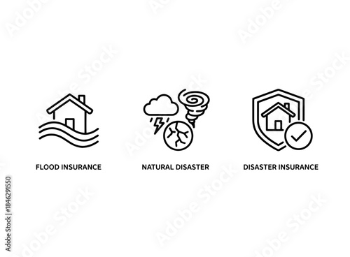 Disaster Insurance Natural Disaster Flood Insurance Minimal Bold Line Icon Set