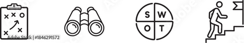 Business Strategy, Planning, and Goal Achievement Line Icons Set