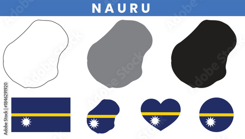 Republic of Nauru Map and Flag Vector Set