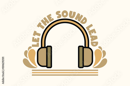 Headphones Music Quote Typography Trendy Illustration