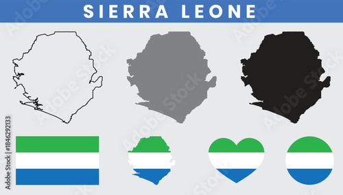 Republic of Sierra Leone Map and Flag Vector Set