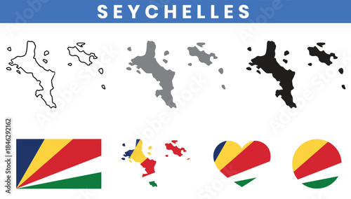 Republic of Seychelles Map and Flag Vector Set.