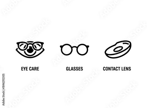 Eye Care Glasses Contact Lens Icon Set Minimal Bold Line