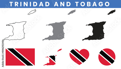 Republic of Trinidad and Tobago Map and Flag Vector Set