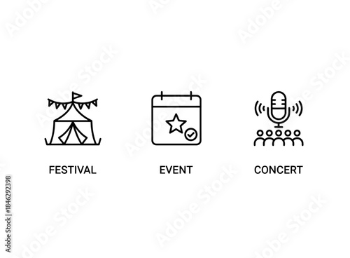 Festival Event Concert Icon Set Minimal Bold Line