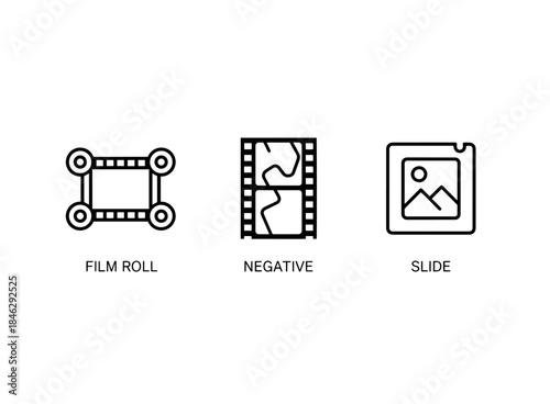 Film Roll Negative Slide Icon Set Minimal Bold Line