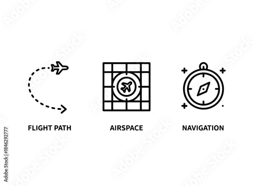 Flight Path Airspace Navigation Icon Set Minimal Bold Line