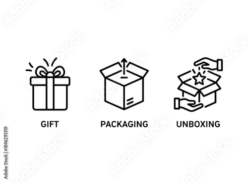 Gift Packaging Unboxing Icon Set Minimal Bold Line