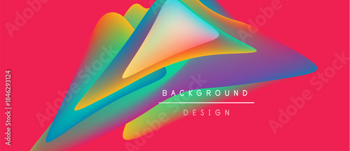 Abstract vibrant shapes overlap, creating colorful fluid design. Pink backdrop enhances visual impact, modern aesthetic.