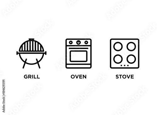 Grill Oven Stove Icon Set Minimal Bold Line