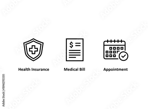 Health Insurance Medical Bill Appointment Icon Set Minimal Bold Line