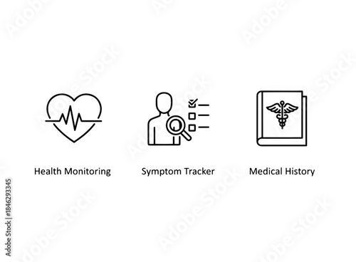 Health Monitoring Symptom Tracker Medical History Icon Set Minimal Bold Line