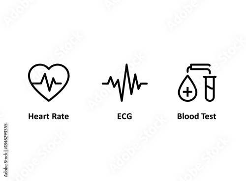 Heart Rate ECG Blood Test Icon Set Minimal Bold Line