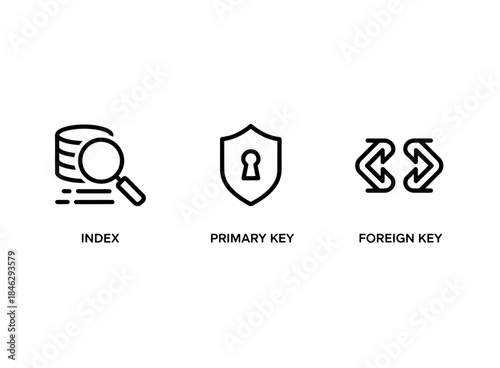 Index Primary Key Foreign Key Icon Set Minimal Bold Line