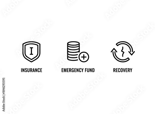Insurance Emergency Fund Recovery Icon Set Minimal Bold Line
