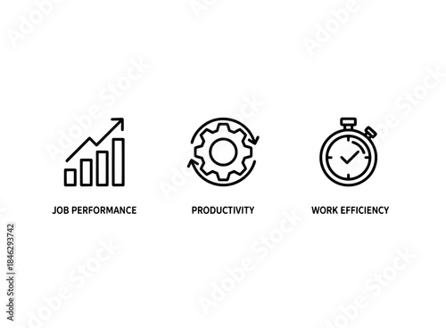 Job Performance Productivity Work Efficiency Icon Set Minimal Bold Line