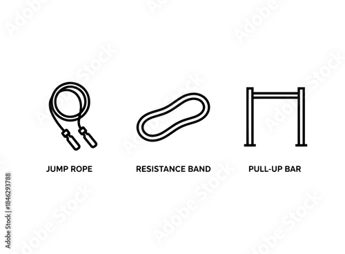 Jump Rope Resistance Band Pull up Bar Icon Set Minimal Bold Line