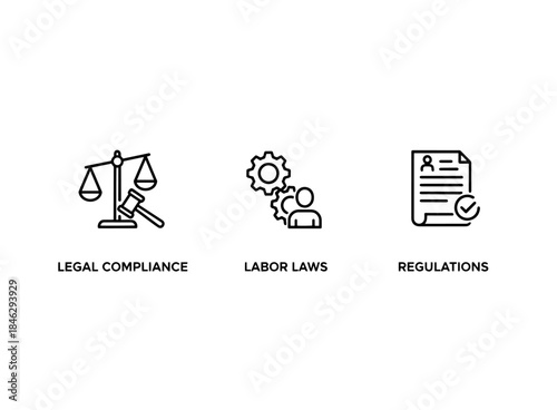 Legal Compliance Labor Laws Regulations Icon Set Minimal Bold Line