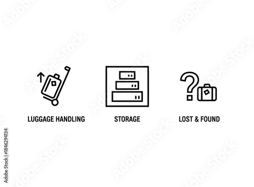 Luggage Handling Storage Lost Found Icon Set Minimal Bold Line