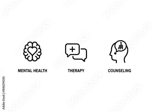 Mental Health Therapy Counseling Icon Set Minimal Bold Line Variation
