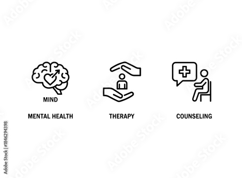Mental Health Therapy Counseling Icon Set Minimal Bold Line