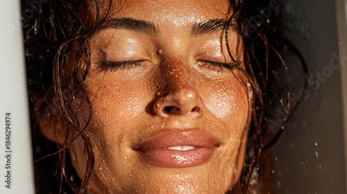 Wallpaper Mural Close-Up of a Woman Enjoying a Refreshing Shower Experience Torontodigital.ca