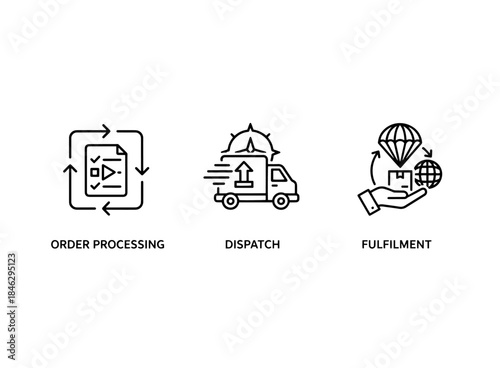 Order Processing Dispatch Fulfillment Icon Set Minimal Bold Line