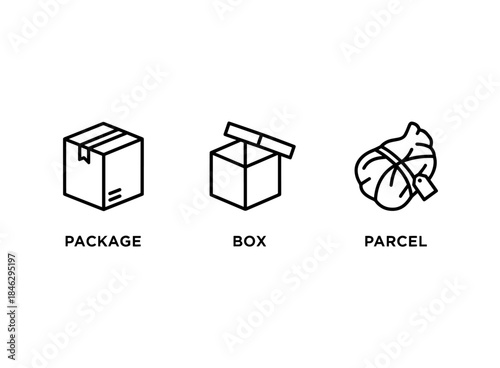 Package Box Parcel Icon Set Minimal Bold Line
