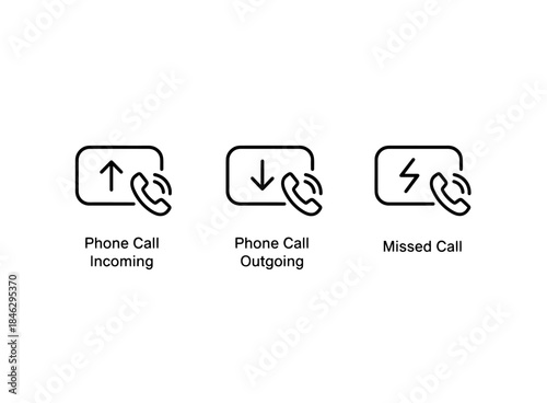 Phone Call Incoming Phone Call Outgoing Missed Call Icon Set Minimal Bold Line