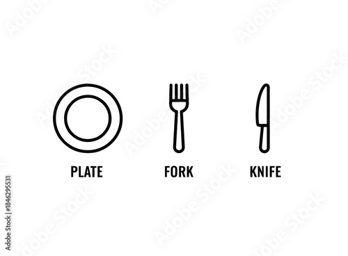 Plate Fork Knife Minimal Bold Line Icon Set