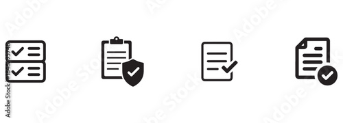 Document Checklist, Secured Policy, and Verified File Approval Icons Collection.