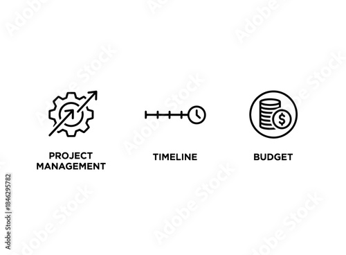 Project Management Timeline Budget Minimal Bold Line Icon Set
