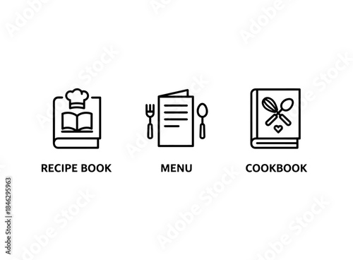 Recipe Book Menu Cookbook Minimal Bold Line Icon Set