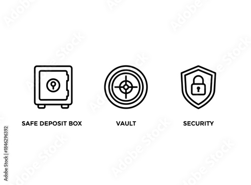 Safe Deposit Box Vault Security Minimal Bold Line Icon Set