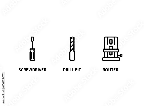 Screwdriver Set Drill Bit Router Minimal Bold Line Icon Set