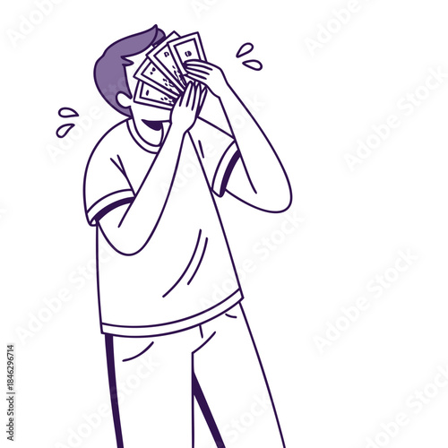 Man covering face with money notes person