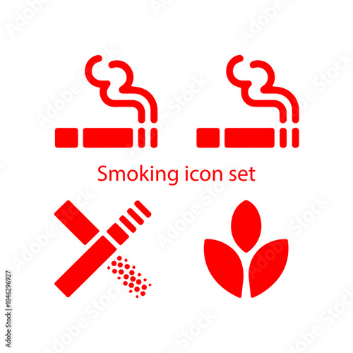 A simple, striking line art vector icon set for smoking, tobacco, and 'no smoking' signs, ideal for health and public safety warnings.