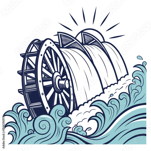 Large turbine blades half immersed in bright water 1