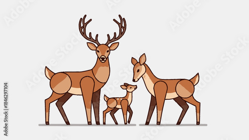 Deer Family Illustration with Antlers.