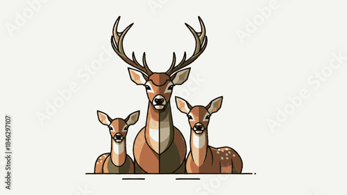 Deer Family Illustration with Antlers.