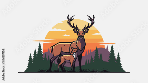 Deer with Large Antlers Standing Together.
