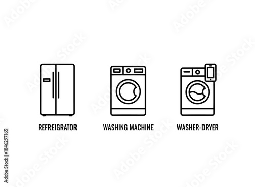 Smart Appliances Refrigerator Washing Machine Minimal Bold Line Icon Set