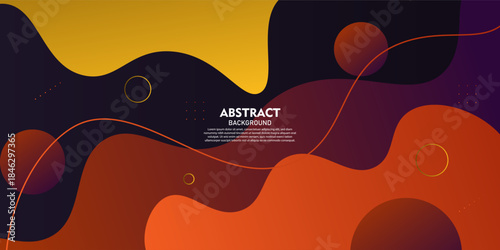 Abstract background with yellow and orange fluid waves. Trendy wave shapes with a dark horizontal design. Vector eps10.