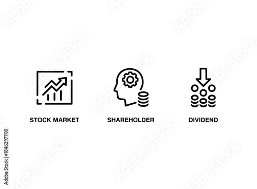 Stock Market Shareholder Dividend Minimal Bold Line Icon Set