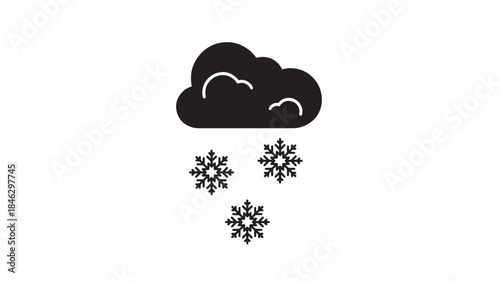 Black cloud with falling snowflakes a winter weather icon on transparent background silhouette