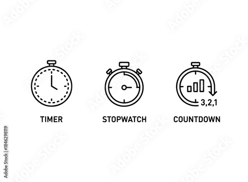 Timer Stopwatch Countdown Minimal Bold Line Icon Set